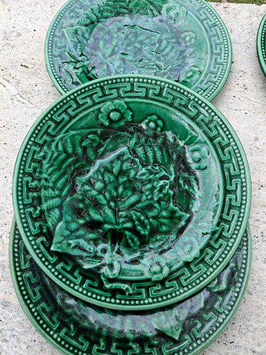 Antique green majolica - antique, plates