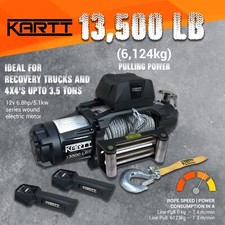 KARTT Recovery Electric Winch 13500lb 12v Steel Rope, 2 Wireless Remote Controls