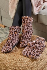 Leopard Print Hot Water Bottle and Heatable Booties Set