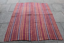 Vintage Tribal Nomadic Hand Made Oriental Red Orange Wool Jajim Kilim 180x140cm