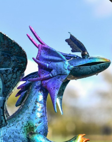 Blue metal baby dragon garden - metal,