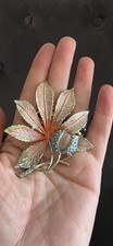 Vintage Enamel Leaf Brooch By