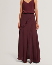 TED BAKER Maxi Skirt Womens TB 2 UK 10 Tylda Oxblood Red Frill Detail NEW