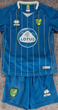 Errea Norwich City Football Kit Boys Away Turquoise 9-10 Years P2P 15" Damaged