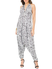 Halter Harem Jumpsuit in White Florals Print - One Piece - One Size UK 8-16