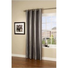 PAIR of SILVER GREY Eyelet Taffeta Faux Silk Unlined Curtains  55" WIDE X  90"
