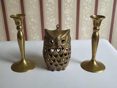 Vintage solid brass owl - solid, tea