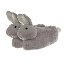 Fluffy Bunny Slippers Grey Novelty Animal Fleece Lined Rabbit One Size Adult