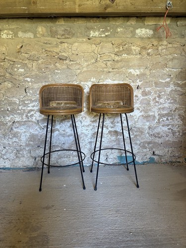 Pair wicker bar stools - of,