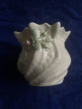 vintage Belleek porcelain "Carlingford" cache po vase -hand-applied rose/leaves