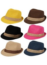 Mens Ladies Sun Hat Trilby Panama Hessian Feel Panama Fedora U.V Summer Unisex