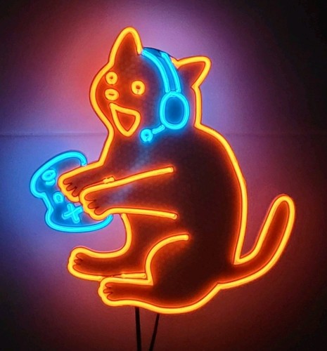 Neon sign game gamer cat - neon,