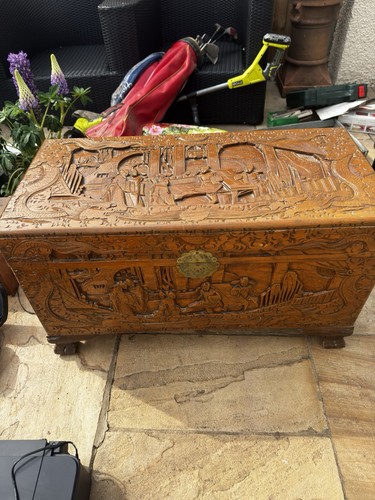 Camphor wood carved chest - camphor,