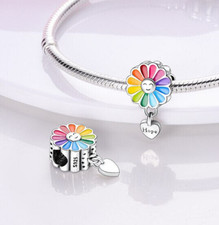 Sunflower Flower Hope Love Heart Charm Genuine Sterling Silver 925 Mum Wife