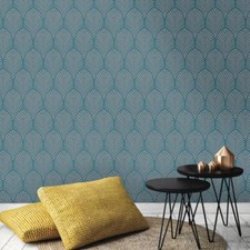 Statement 'Gatsby' Teal Modern Art Deco Metallic Shiny Wallpaper 65253