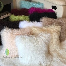 NEW GENUINE MONGOLIAN SHEEPSKIN LONG CURLY LAMB WOOL FUR CUSHION COVER 40CM 45CM