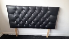 Black Faux Leather Double Headboard With Diamante Buttons