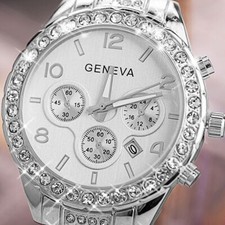 Silver Ladies Watches Crystal Bling Women Wristwatches Quartz Rhinestone Shiny