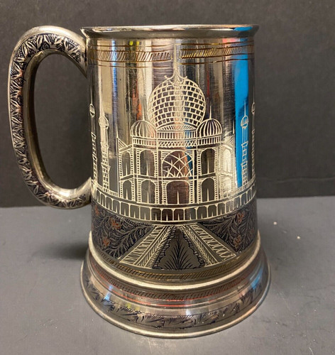 Vintage etched pewter tankard - pewter,