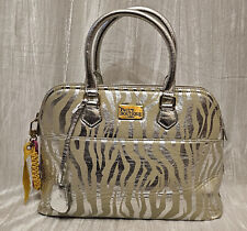 New Pauls Boutique Metallic Silver Zebra Stripe Medium Bag. Charms. Brass Logo