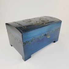 WOODEN LARGE JEWELLERY CHEST IN BLUE COLOR LOCK AND KEY. (1)