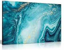 Blue Teal Gold Marble Canvas