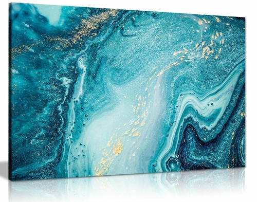 Blue teal gold marble canvas - gold,