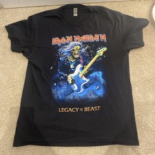 Rare Black IRON MAIDEN "Legacy of the Beast" Guitar Demon T-shirt - L VGC!