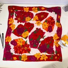 ?Liz Claiborne Women's Silk Scarf Lilly Rose Pink Floral Print Square Scarf