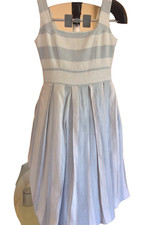 River Island dress Size 10  Cotton Blue Cream Stripe Lined Great Condition L39"