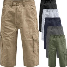 Mens Ex-Wrangler Cargo Shorts Long Length 3/4 Chino Twill Below Knee Half Pants