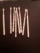 Eight bovine bone lace bobbins,six decorated, two spiral,Unused.