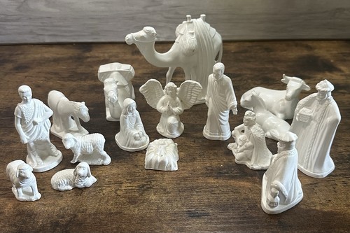 Vintage white ceramic nativity - ceramic,