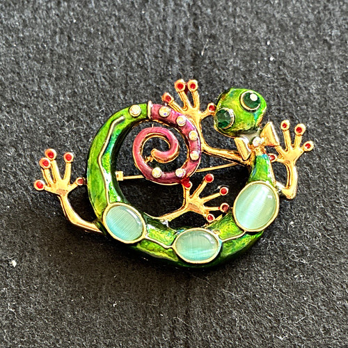 Green enamel lizard brooch - enamel,