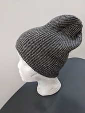 Hat Pull On Beanie Grey Knit Rib Primark One Size Stretchy Fit Optional Brim
