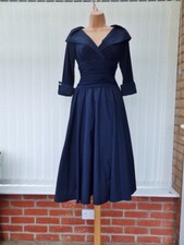 ELIZA J NAVY SATIN JERSEY NEW YORK STYLE 50'S FLARE MIDI DRESS 14 £150 TWICE