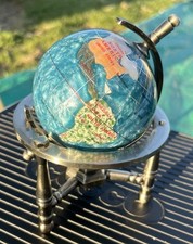 World Globe On Stand Gemstone Art Decor Collectible