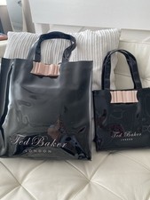 Ted Baker Black With Pink Bow PVC Tote Bag X 2 Large & Small Mother & Daughter