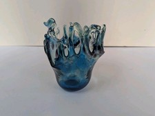 Blue Hand Blown Art Glass Bowl
