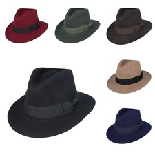 Wool Fedora Hat Adorned with Grosgrain Band - Men & Women Unisex Fedora
