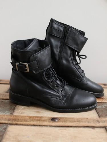 Black leather biker ankle - black,