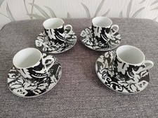 Vintage EG London Black & White Espresso Coffee Cups & Saucers - Set of 4 New