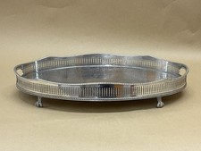 Silver Plated Oval Gallery Tray Vintage On Claw Feet Vintage C1950 42cm