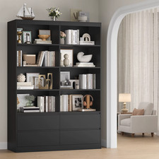 Bookcase Tall Storage Cabinet 6 Tier 8 Compartment Shelving Unit with Doors