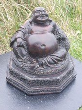 Vintage Large Chinese Laughing Budai Happy Sitting Buddha Resin Statue 3.3 Kgs