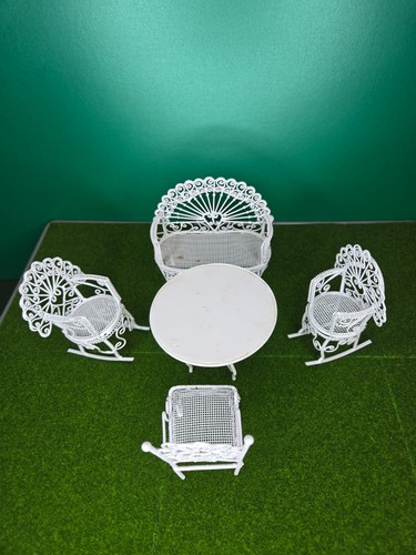 White ornate metal - metal, table
