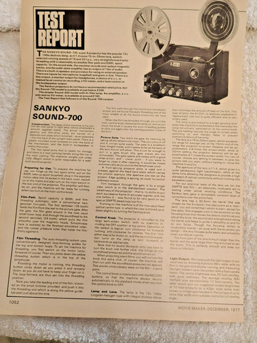 Sankyo sound 700 test report - sound,