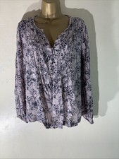 Womens Next Uk 6 Dusky Mauve Blue Pattern Long Sleeve V Neck Casual Blouse Top