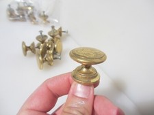 Late Vintage Brass Cupboard Knob Drawer Handle Pull Plate Old Retro  - £4each