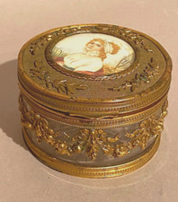 Box Gilt Bronze Cut Crystal Jewelry Portrait Signed French Antique 1860s